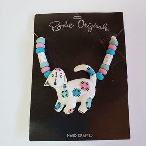 Roxie Originals - Cute Patchwork Doggie Necklace - New on Card